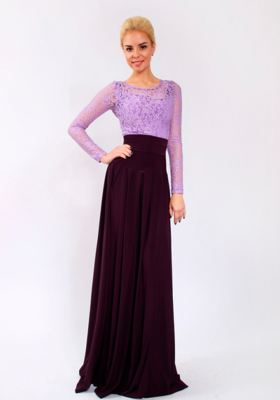 Кружевное платье с длинным рукавом, фиолетовое - Кружевное платье с длинным рукавом, фиолетовое