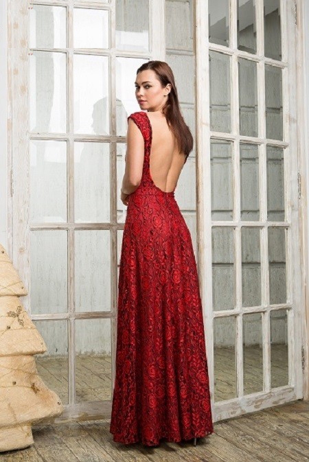  Платье кружевное длинное LUCY NIKOLE_152 красное  -  Платье кружевное длинное LUCY NIKOLE_152 красное 