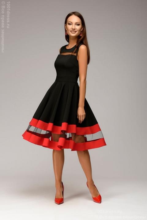 Платье черное без рукавов с красной отделкой - Платье черное без рукавов с красной отделкой