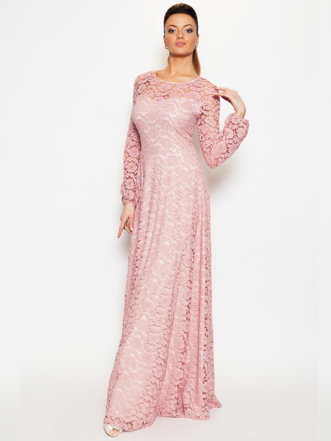  Кружевное платье в пол с длинным рукавом LUCY Polina_115 розовое 