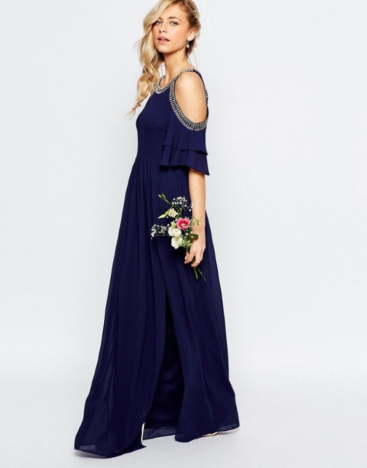 Греческое платье в пол с рукавом и открытой спиной 798233 синее
