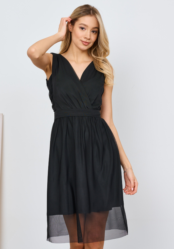 Платье длины мини с V-образным вырезом (Черный) - Платье длины мини с V-образным вырезом (Черный)