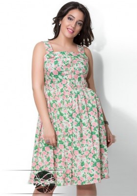 Платье без рукавов с юбкой солнце 10234 белый фон/принт розовые цветы
