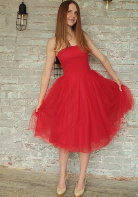 Платье с пышной юбкой  миди  LUCY Sola_M_178 красное
