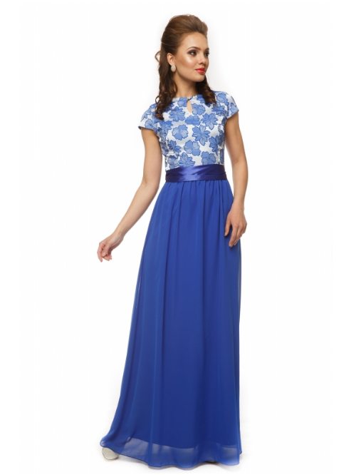 Платье в пол с коротким рукавом  Leleya Изабель синее  - Платье в пол с коротким рукавом  Leleya Изабель синее 