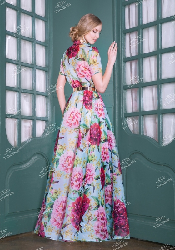 Шифоновое платье с поясом и воротником TB005B - Шифоновое платье с поясом и воротником TB005B