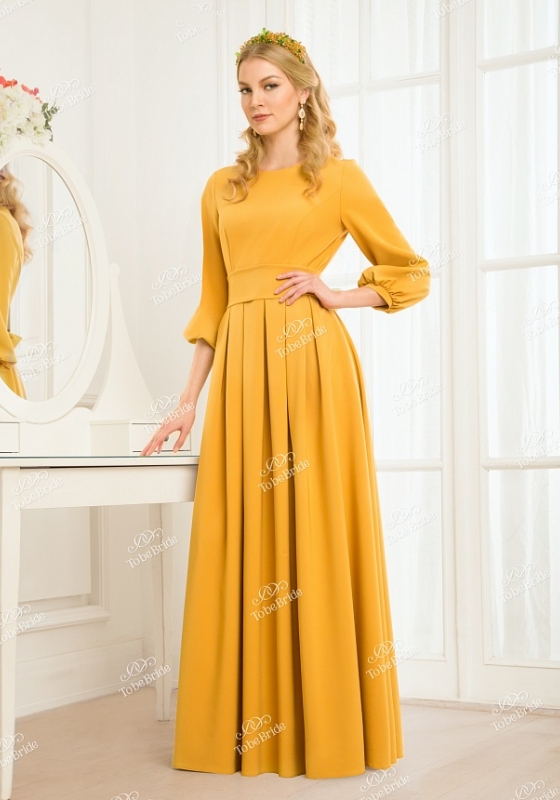 Платье в пол с поясом и длинным рукавом  ND047B - Платье в пол с поясом и длинным рукавом  ND047B