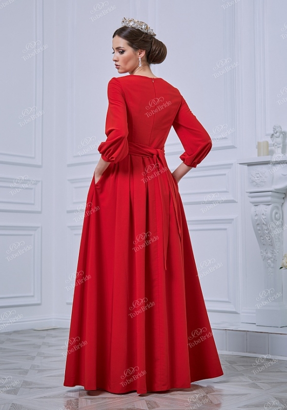 Платье в пол с поясом и длинным рукавом  ND093B - Платье в пол с поясом и длинным рукавом  ND093B