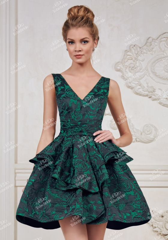 Вечернее платье / Коктейльное платье с открытыми плечами и спиной, TB018B зеленое - Вечернее платье / Коктейльное платье с открытыми плечами и спиной, TB018B зеленое