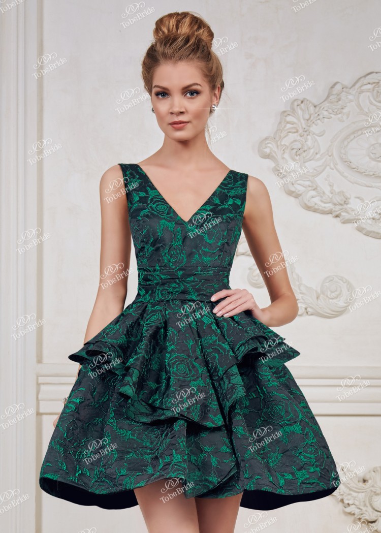 Вечернее платье / Коктейльное платье с открытыми плечами и спиной, TB018B зеленое