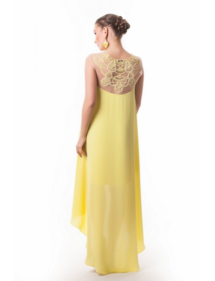 Платье без рукавов с кружевом на спине Seam 4392 жёлтое