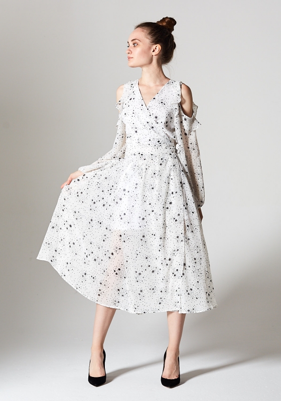 Повседневное платье / Летнее платье миди со звездным узором (белое) - Повседневное платье / Летнее платье миди со звездным узором (белое)