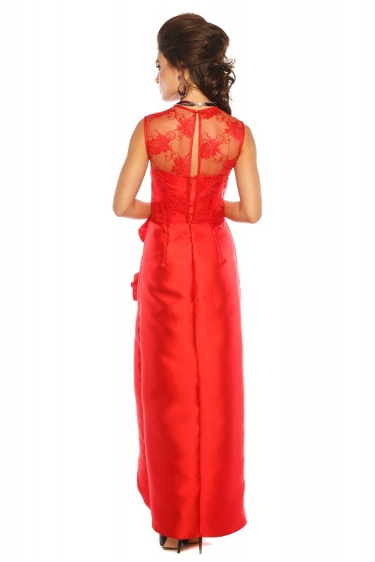 Асимметричное длинное  платье с кружевом Leleya Арабель красное - Асимметричное длинное  платье с кружевом Leleya Арабель красное
