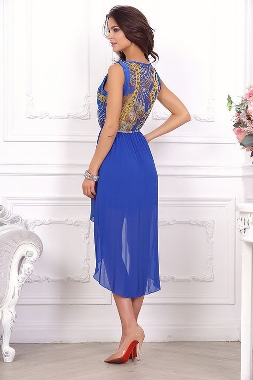 Асимметричное платье без рукавов  A1515 синее - Асимметричное платье без рукавов  A1515 синее