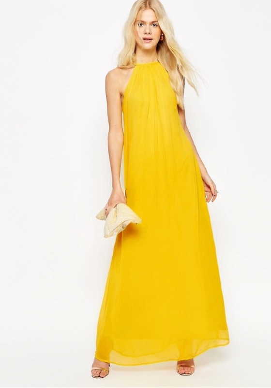 Греческое платье длинное без рукавов  842028 жёлтое  - Греческое платье длинное без рукавов  842028 жёлтое 