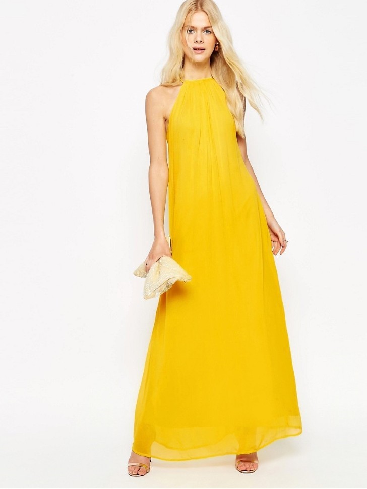 Греческое платье длинное без рукавов  842028 жёлтое 