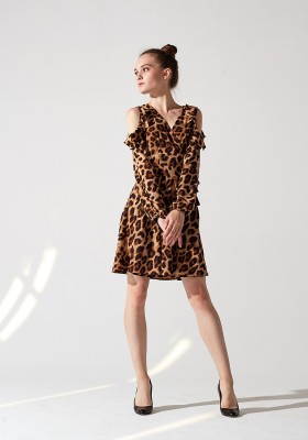 Повседневное платье мини с леопардовым принтом (коричневое)