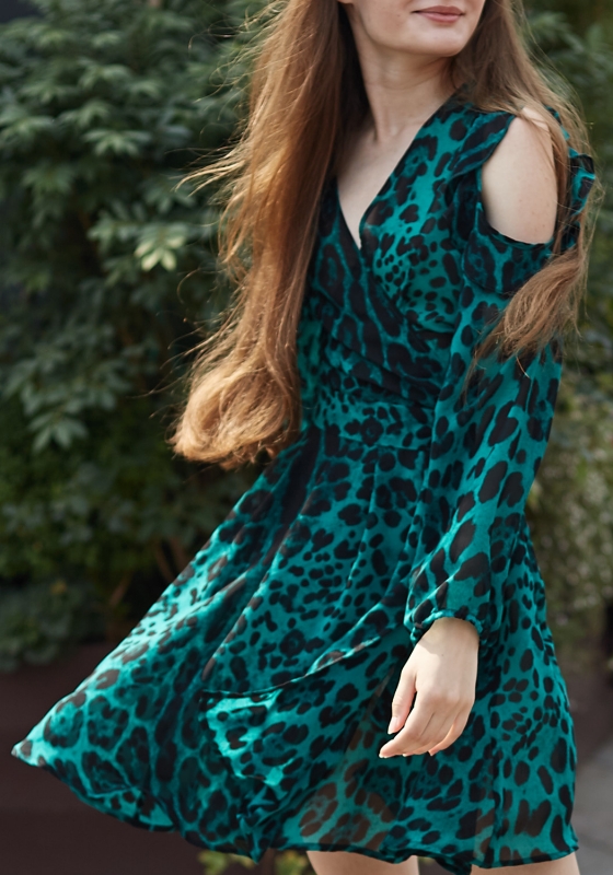 Повседневное платье / Летнее платье мини с леопардовым принтом (изумрудное) - Повседневное платье / Летнее платье мини с леопардовым принтом (изумрудное)