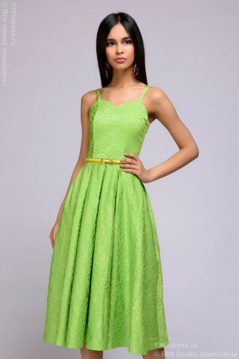 Зеленое платье длины миди с цветочным принтом и открытым верхом