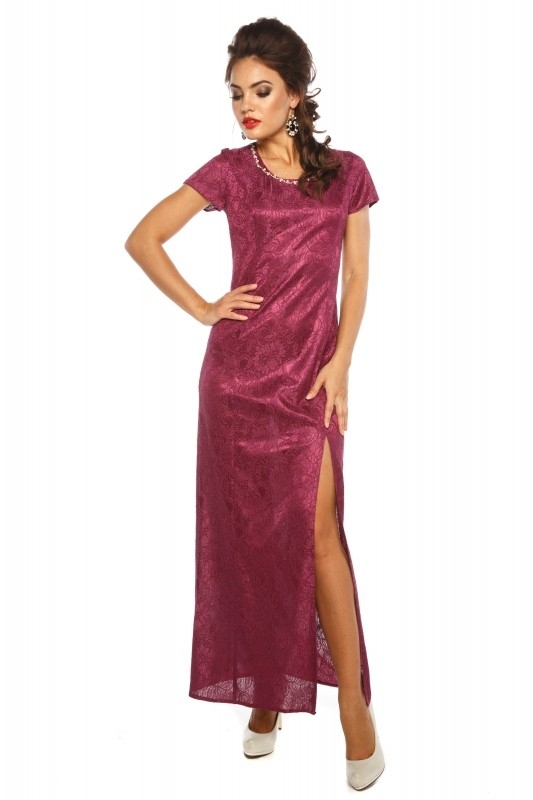 Длинное платье с разрезом   Leleya Аурания вишневое - Длинное платье с разрезом   Leleya Аурания вишневое