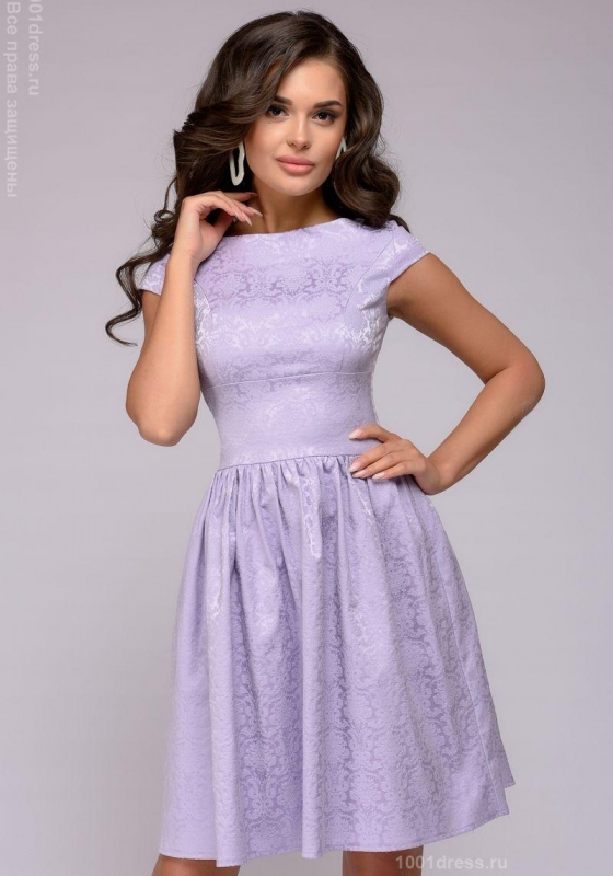 Платье лиловое длины мини с короткими рукавами - Платье лиловое длины мини с короткими рукавами