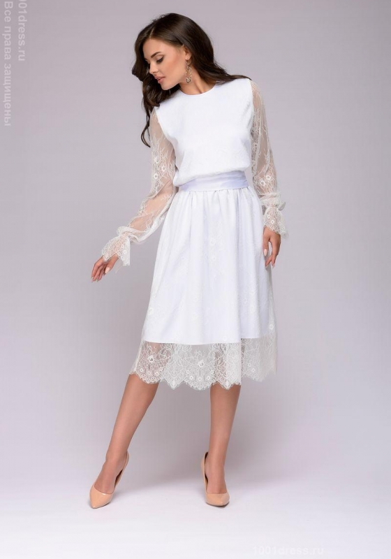 Белое вечернее платье с рукавами