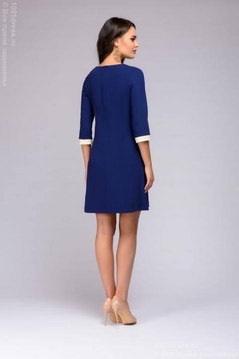 Платье темно-синее длины мини с отделкой и рукавами 3/4 - Платье темно-синее длины мини с отделкой и рукавами 3/4