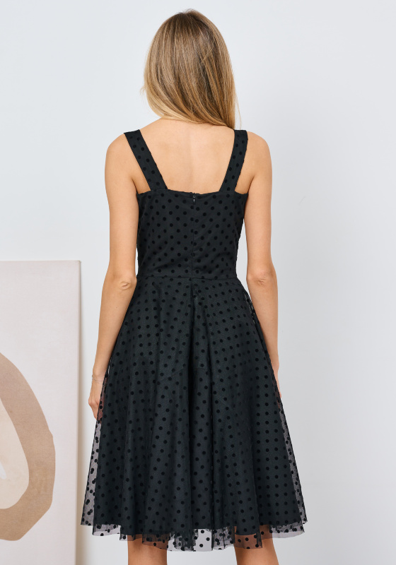 Стильное платье в горошек с пышной юбкой (Черный) - Стильное платье в горошек с пышной юбкой (Черный)