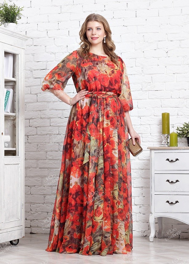Шифоновое платье с цветочным принтом для полных женщин