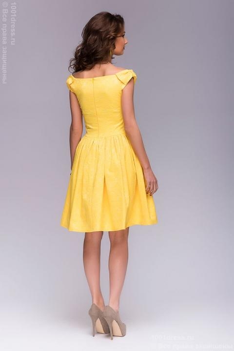 Короткое желтое платье с бантиками на плечах - Короткое желтое платье с бантиками на плечах