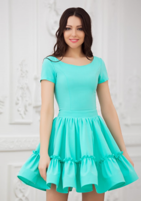 Платье короткое с юбкой в складку  Eva 5224 мятное 