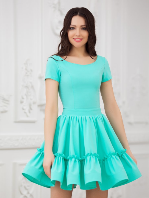 Платье короткое с юбкой в складку  Eva 5224 мятное 