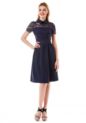 Платье с кружевом и воротником  Dress 618 синее 