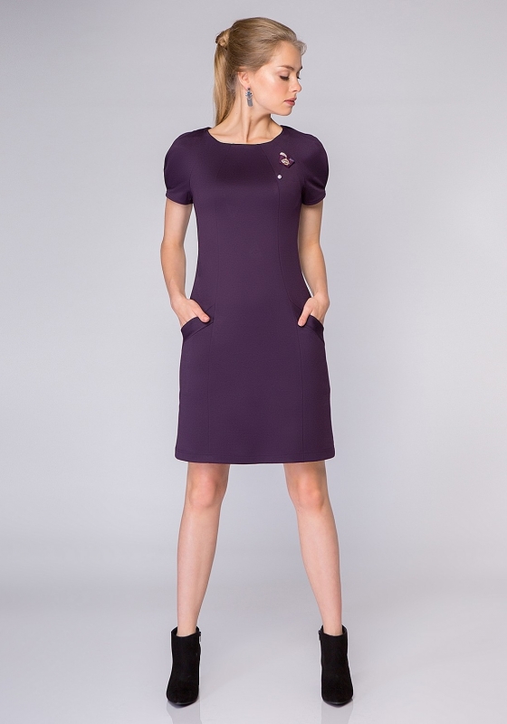 Платье трапеция с карманами SQ11 фиолетовое - Платье трапеция с карманами SQ11 фиолетовое