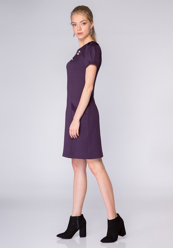 Платье трапеция с карманами SQ11 фиолетовое - Платье трапеция с карманами SQ11 фиолетовое