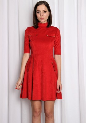 Короткое замшевое платье, красное