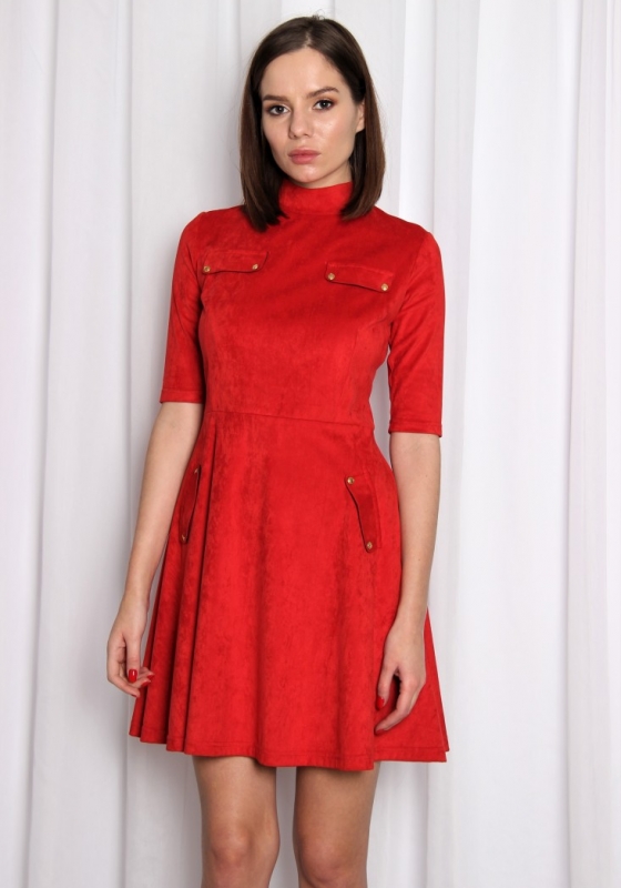Короткое замшевое платье, красное - Короткое замшевое платье, красное
