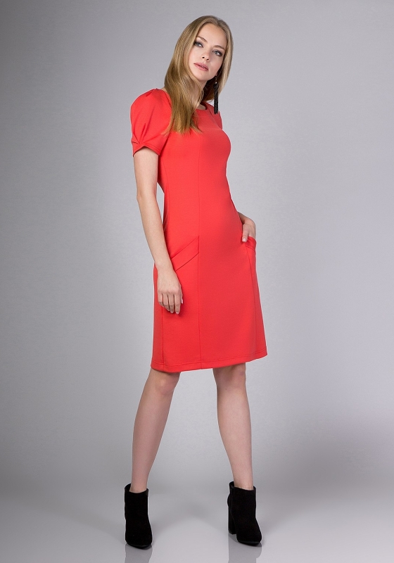 Платье трапеция с карманами SQ11 красное - Платье трапеция с карманами SQ11 красное