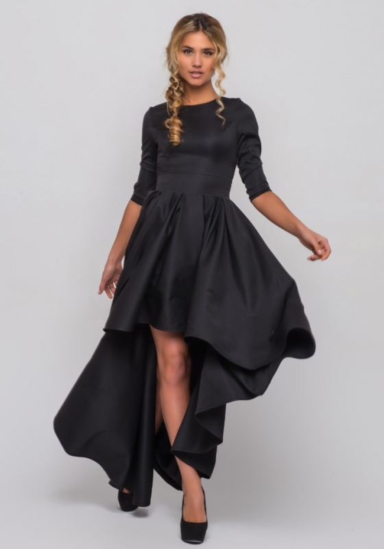  Асимметричное платье с рукавом  Sk House 2149 чёрное -  Асимметричное платье с рукавом  Sk House 2149 чёрное
