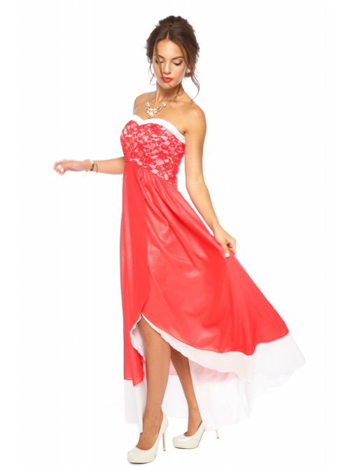 Асимметричное платье с кружевом без рукавов   Leleya Раймонда красное 