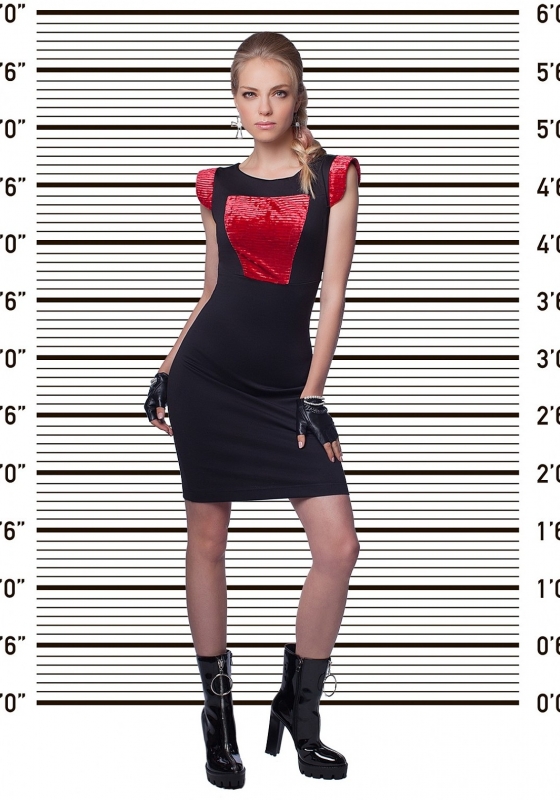 Платье SQ 1017 черное с красными вставками - Платье SQ 1017 черное с красными вставками