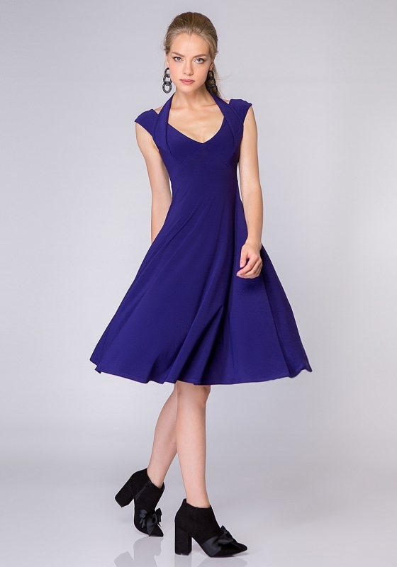 Платье трапеция с расклешенной юбкой SQ12 Т-синее - Платье трапеция с расклешенной юбкой SQ12 Т-синее