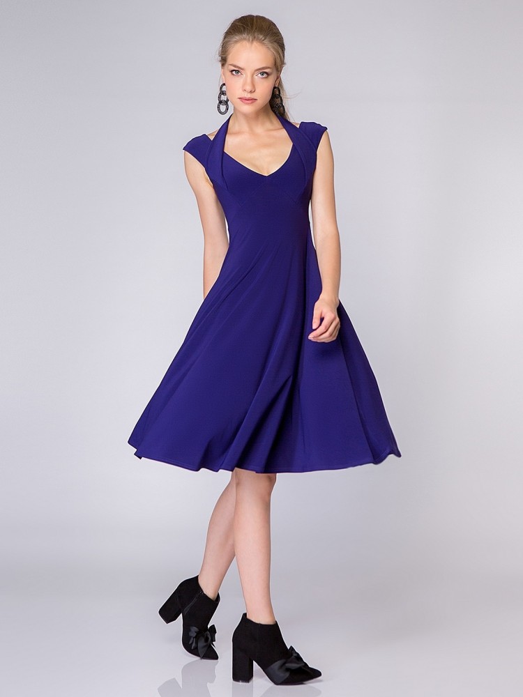 Платье трапеция с расклешенной юбкой SQ12 Т-синее