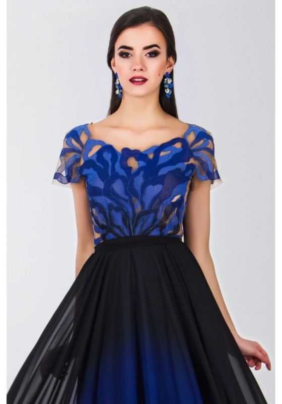Длинное вечернее платье в пол  4690 синее - Длинное вечернее платье в пол  4690 синее