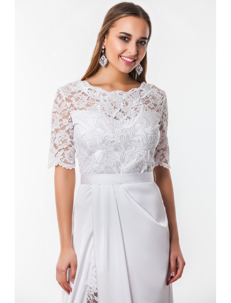 Кружевное платье с разрезом  Seam 4720 белое 