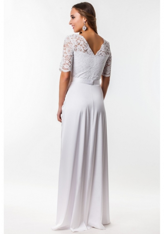 Кружевное платье с разрезом  Seam 4720 белое  - Кружевное платье с разрезом  Seam 4720 белое 