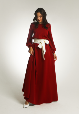 Платье в пол с рукавом фонарик Агния, красное
