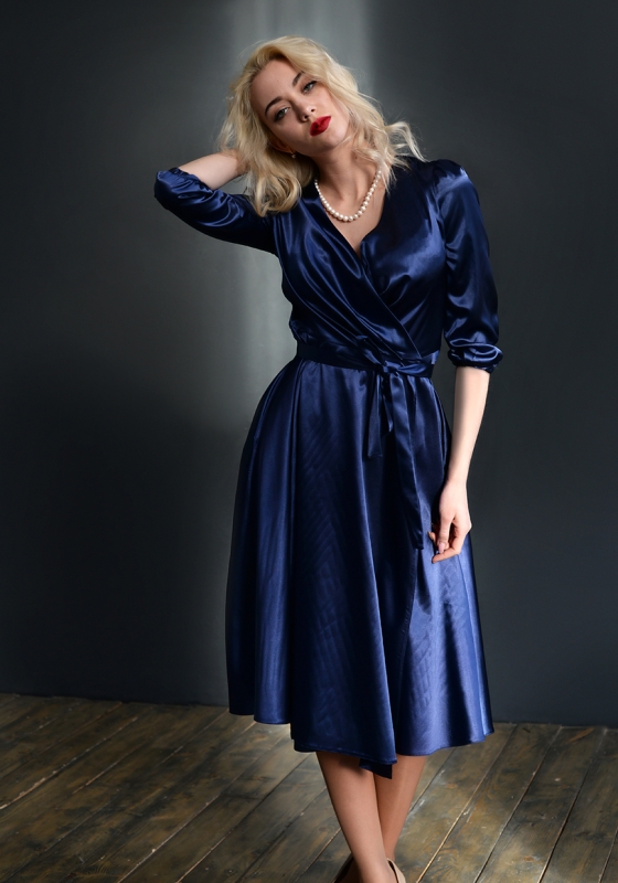 Обворожительное платье на запах, синее - Обворожительное платье на запах, синее