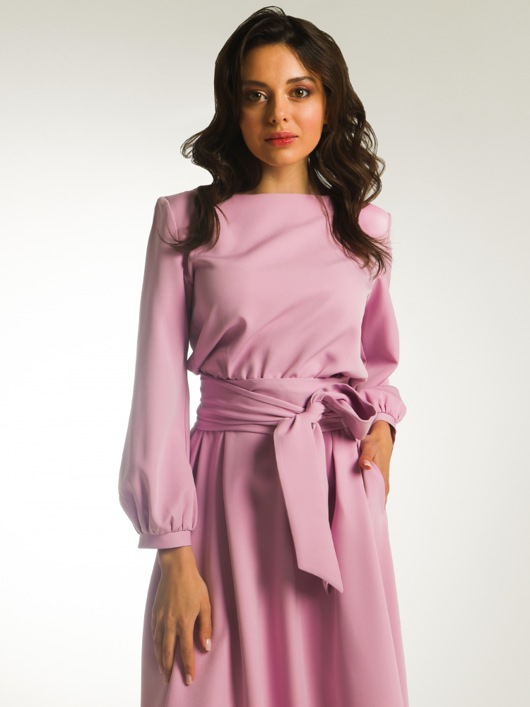 Платье в пол с рукавом фонарик Агния, розовый