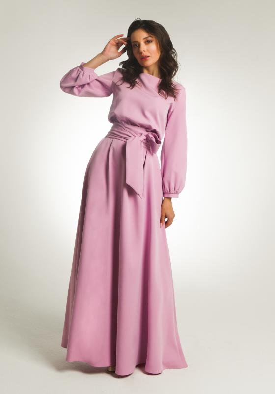 Платье в пол с рукавом фонарик Агния, розовый - Платье в пол с рукавом фонарик Агния, розовый